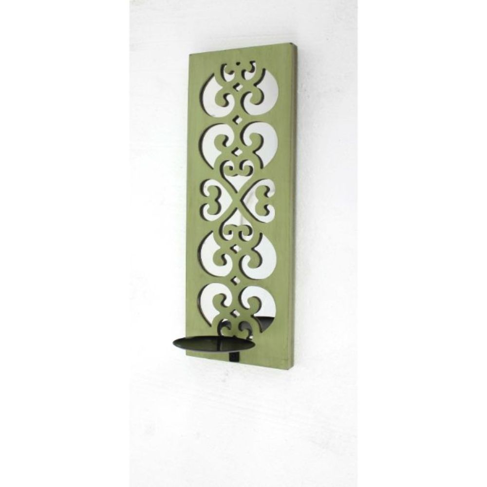 Green Wood Mirror Candle Holder Sconce | 6