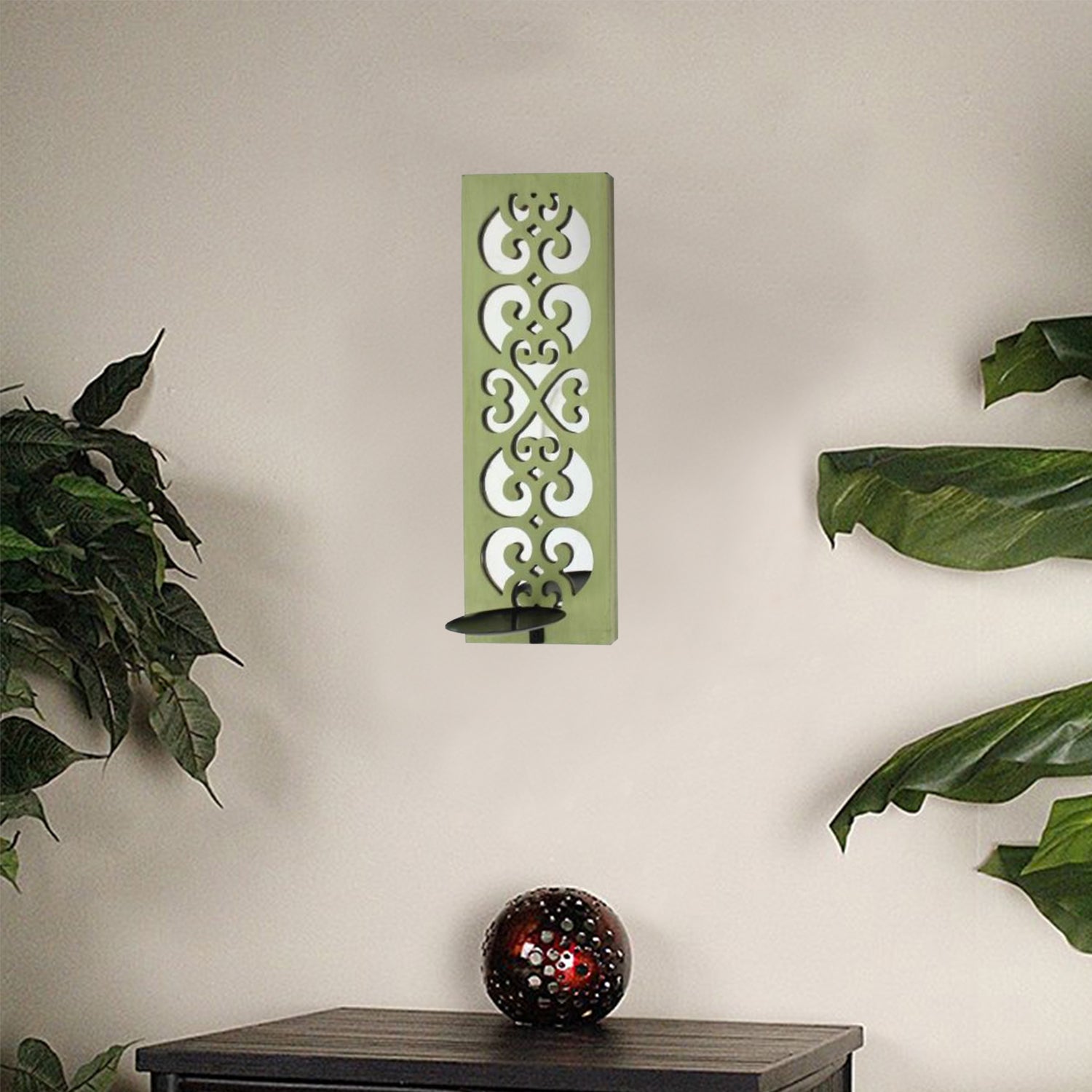 Green Wood Mirror Candle Holder Sconce | 6