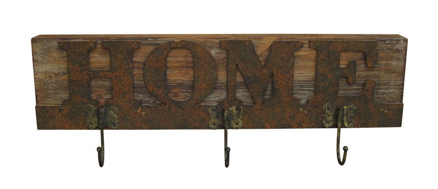 Brown Home Wooden Plaque w/Hooks | 20