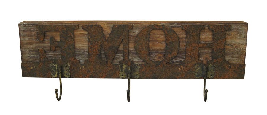 Brown Home Wooden Plaque w/Hooks | 20
