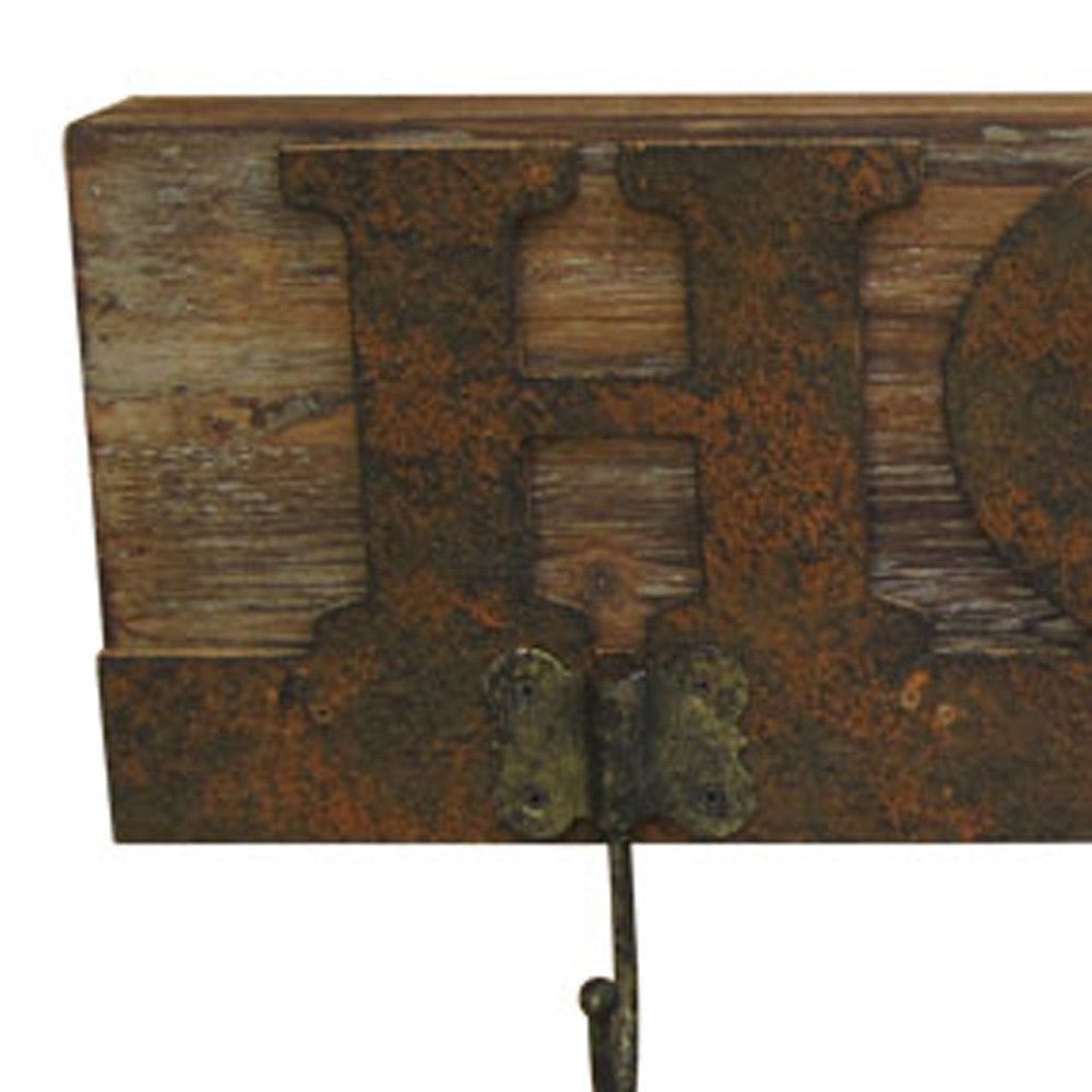 Brown Home Wooden Plaque w/Hooks | 20