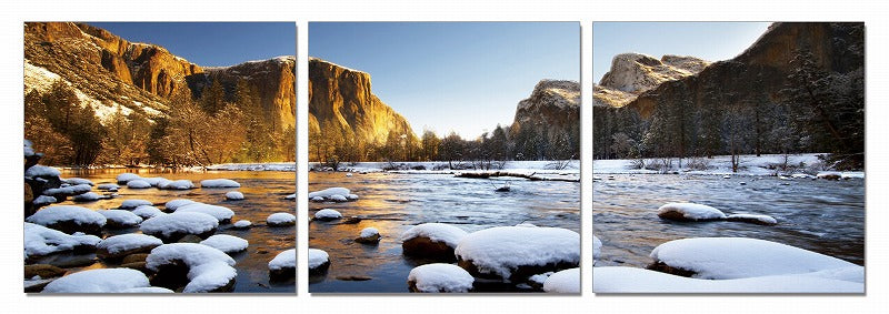 Three Panel Winter Stream & Mountain Canvas Photo | 24