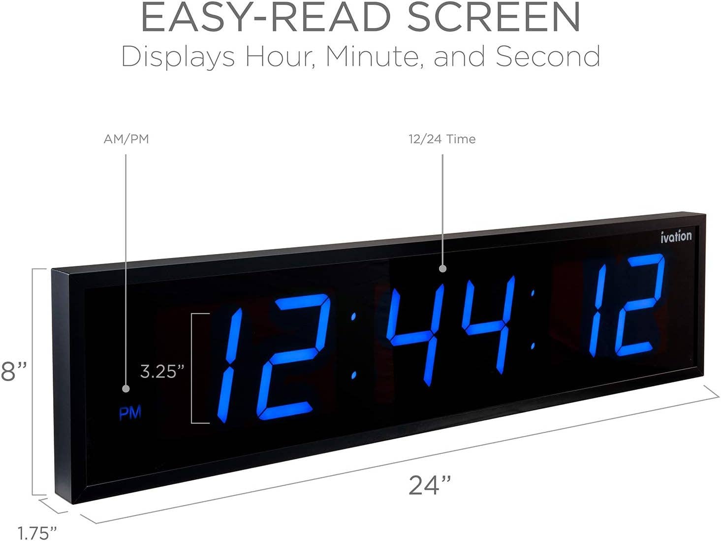 Ivation Large Digital LED Wall Clock | 8