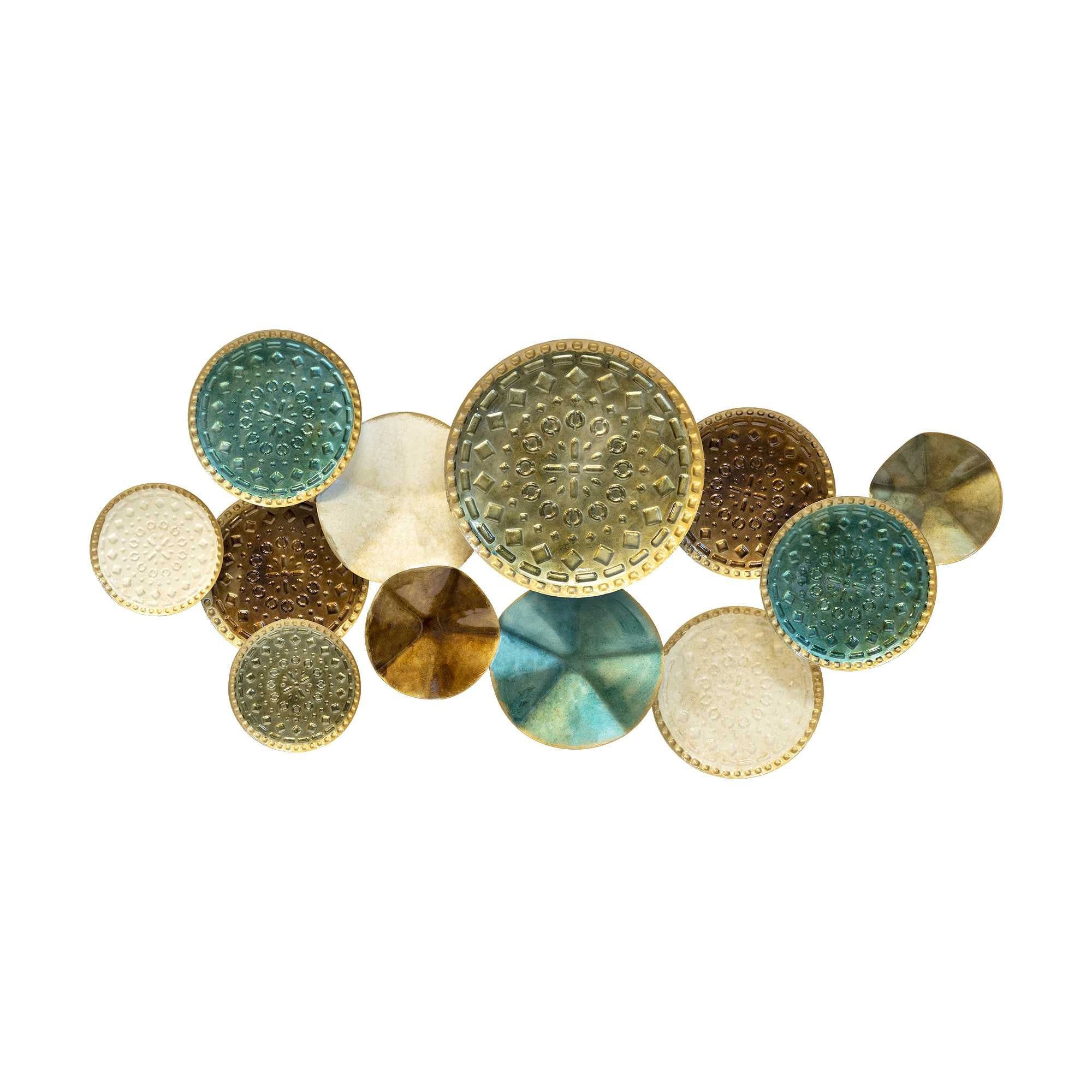 Greens and Golds Textured Metal Multi Plates Wall Decor | 20.5