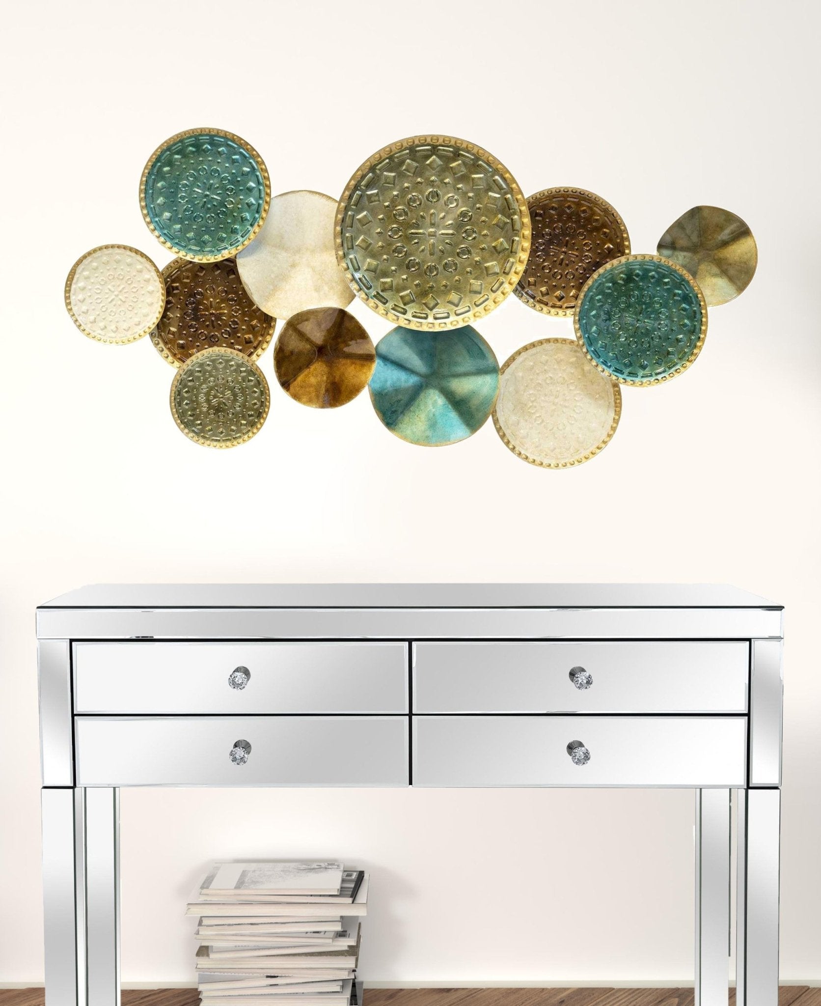 Greens and Golds Textured Metal Multi Plates Wall Decor | 20.5