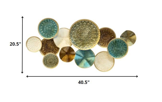 Greens and Golds Textured Metal Multi Plates Wall Decor | 20.5