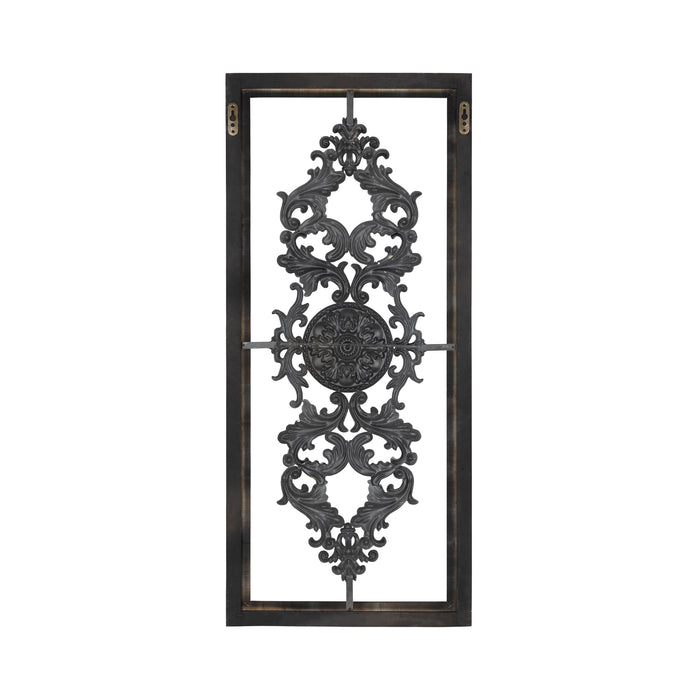 Distressed White And Turquoise Framed Scroll Metal Panel — Wallhogs