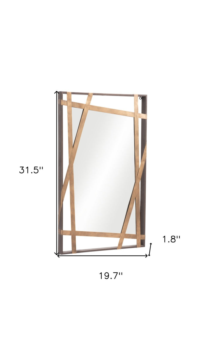 32 inch Gold and Black Accent Rectangular Steel Wall Mirror with Dimensions