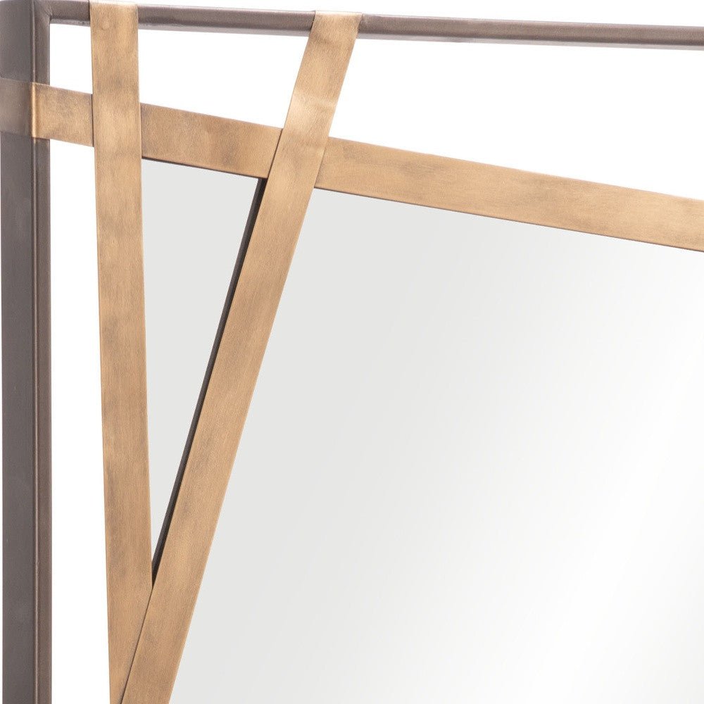 Zoomed View 32 inch Gold and Black Accent Rectangular Steel Wall Mirror