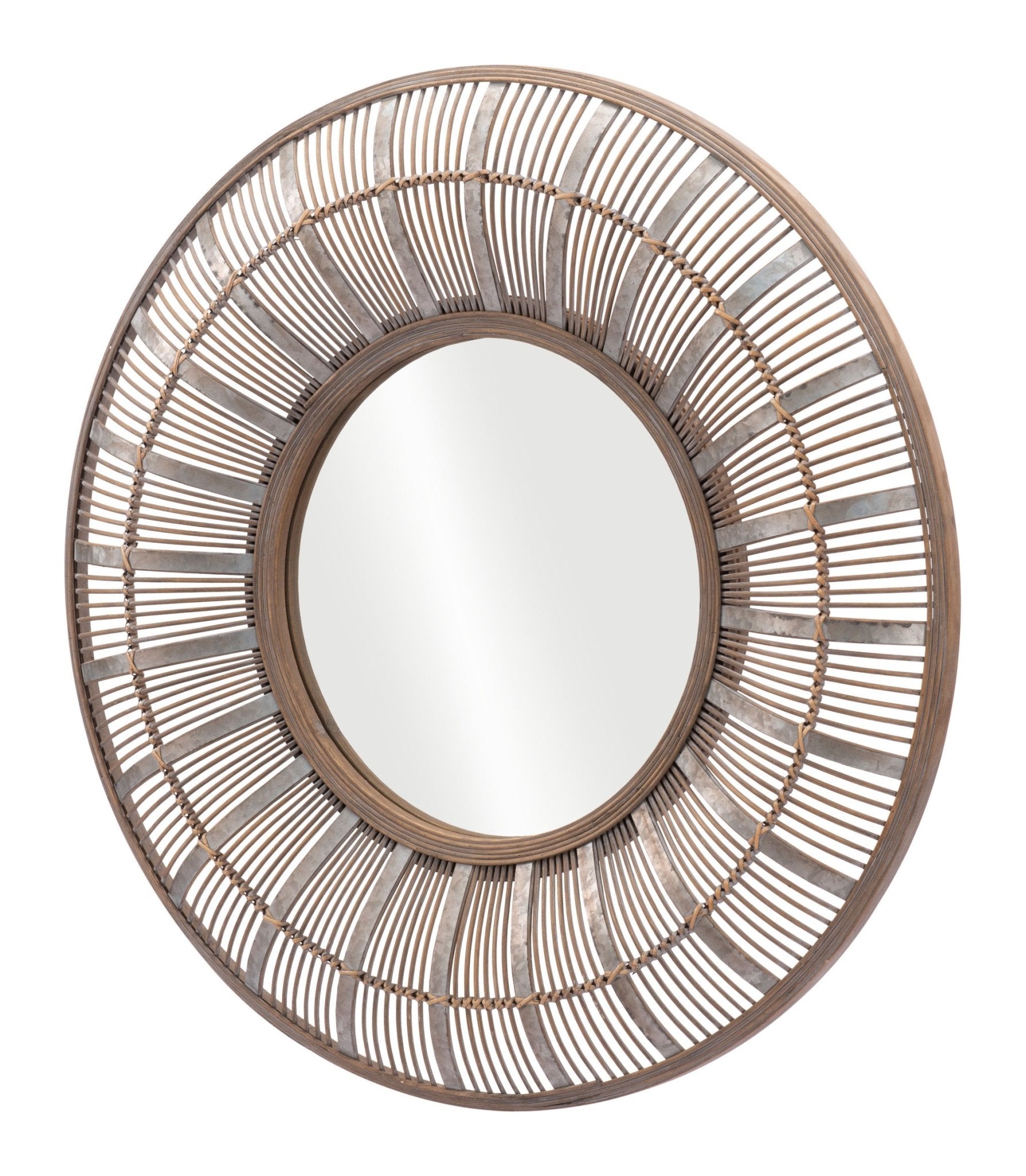 32 inch Brown Rattan Round Accent Wall Mirror | Wallhogs