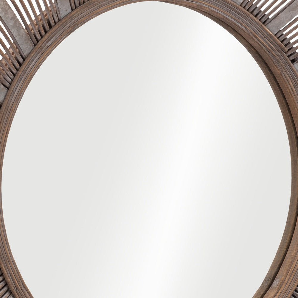 Zoomed View 32 inch Brown Rattan Round Accent Wall Mirror
