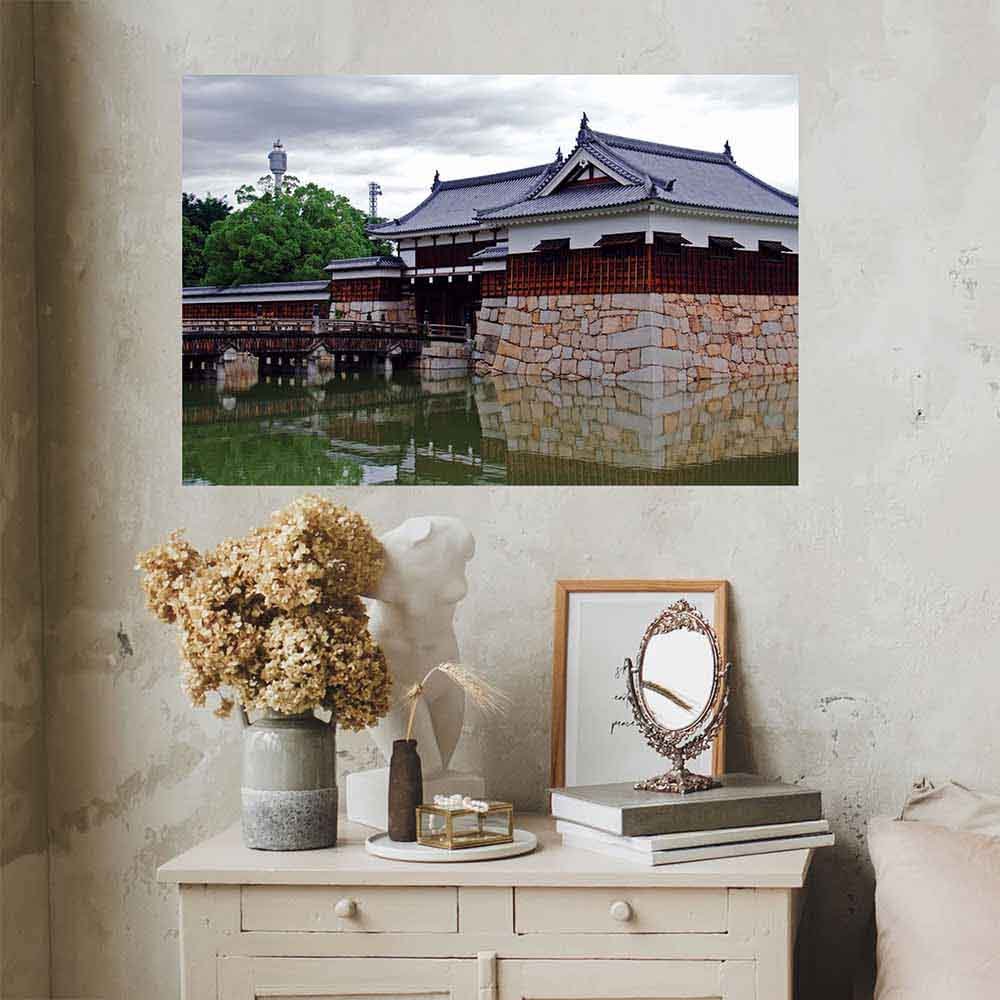 36 inch Hiroshima Castle Poster Displayed Above Nightstand