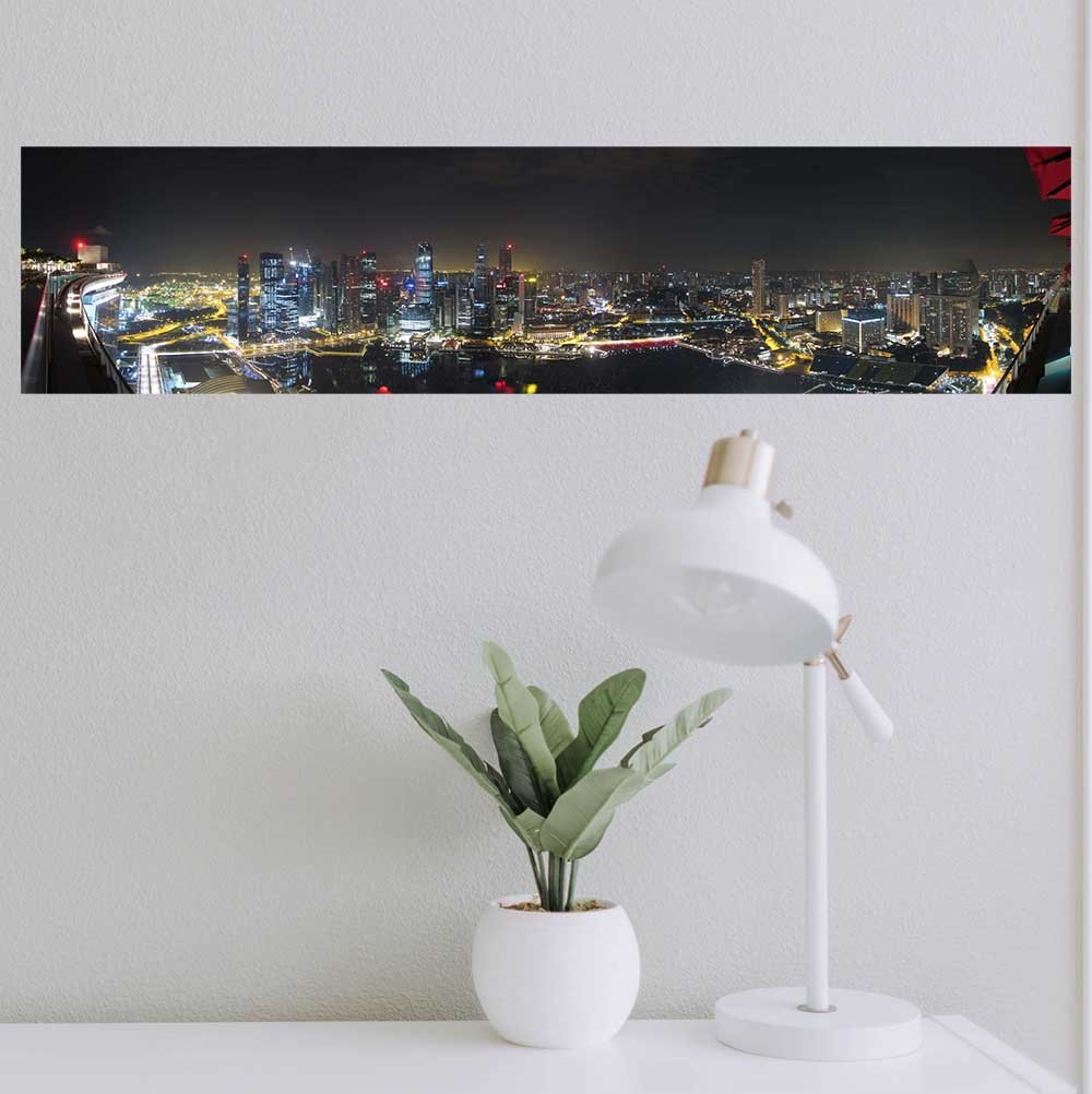 36 inch Singapore Panoramic Poster Displayed Above Desk