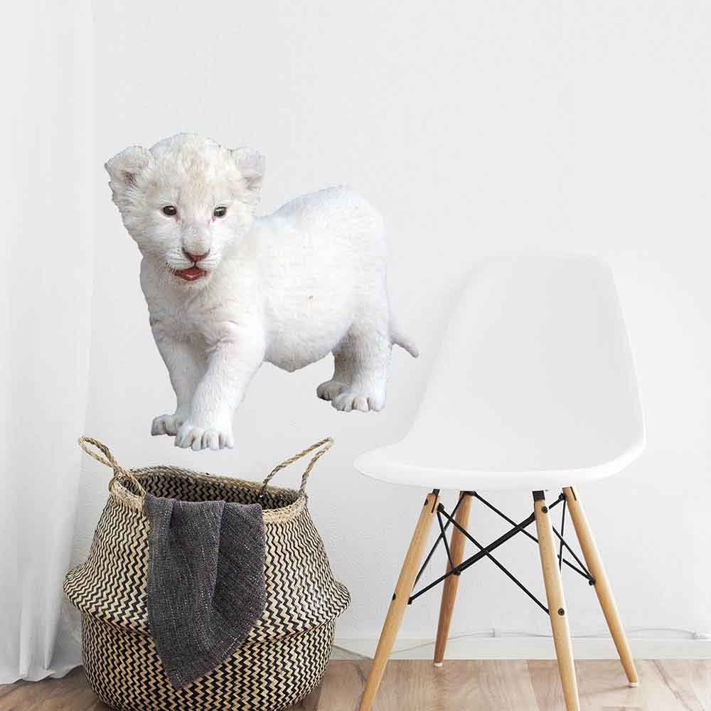 36 inch Baby Lion Cub Wall Decal Installed Above Laundry Basket