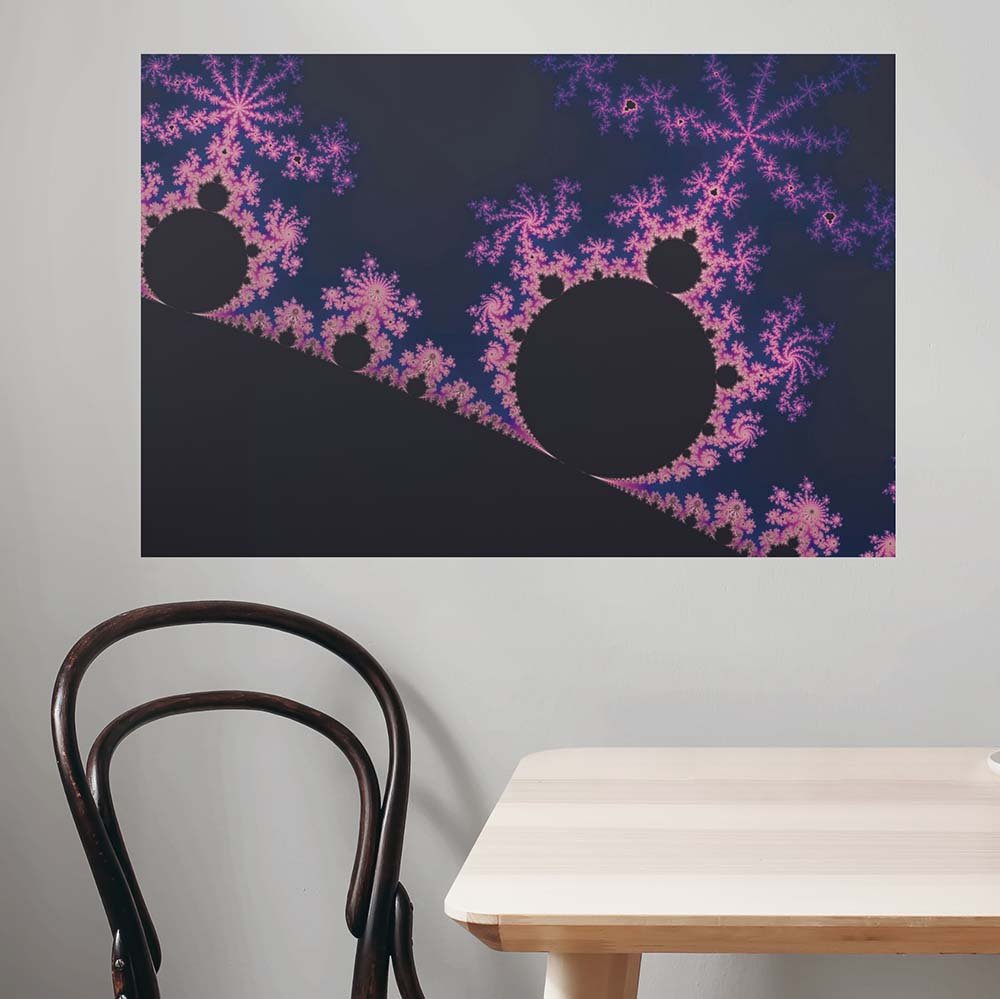 36 inch Electric Blossom Fractal Poster Displayed Above Table & Chair