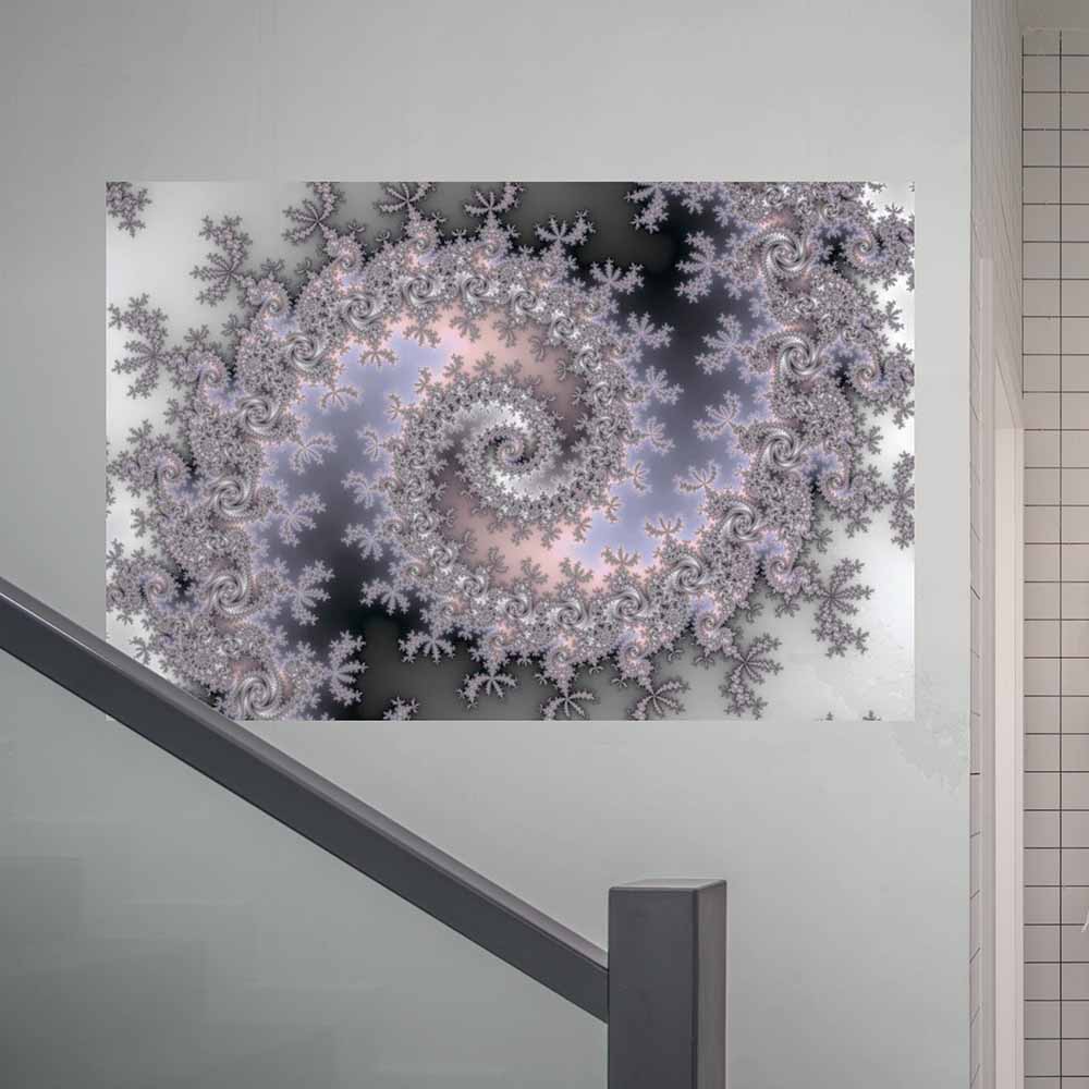 36 inch Ice Swirl Fractal Art Poster Displayed Near Staircase