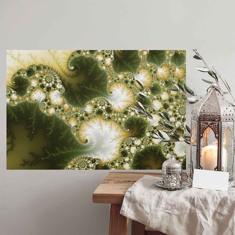 36 inch Polyatomic Art Poster Displayed Above End Table