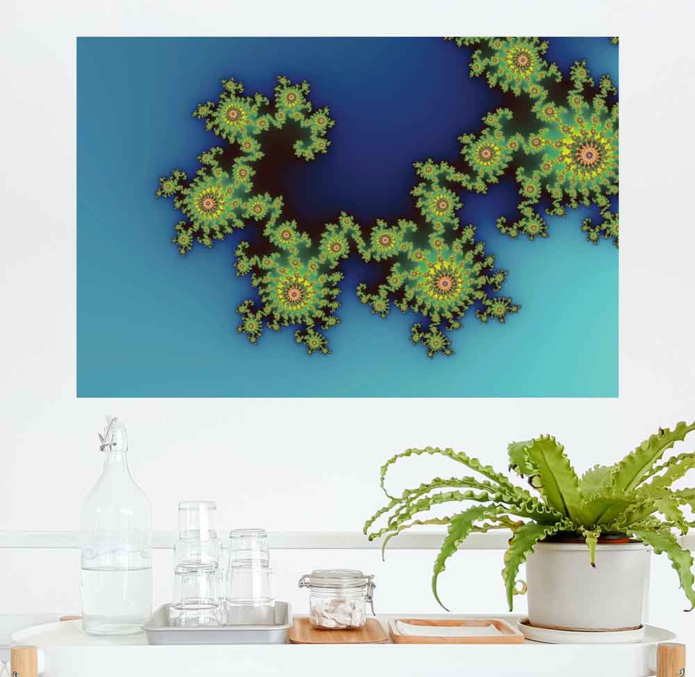 36 inch Sea Creature Art Poster Displayed Above Serving Table