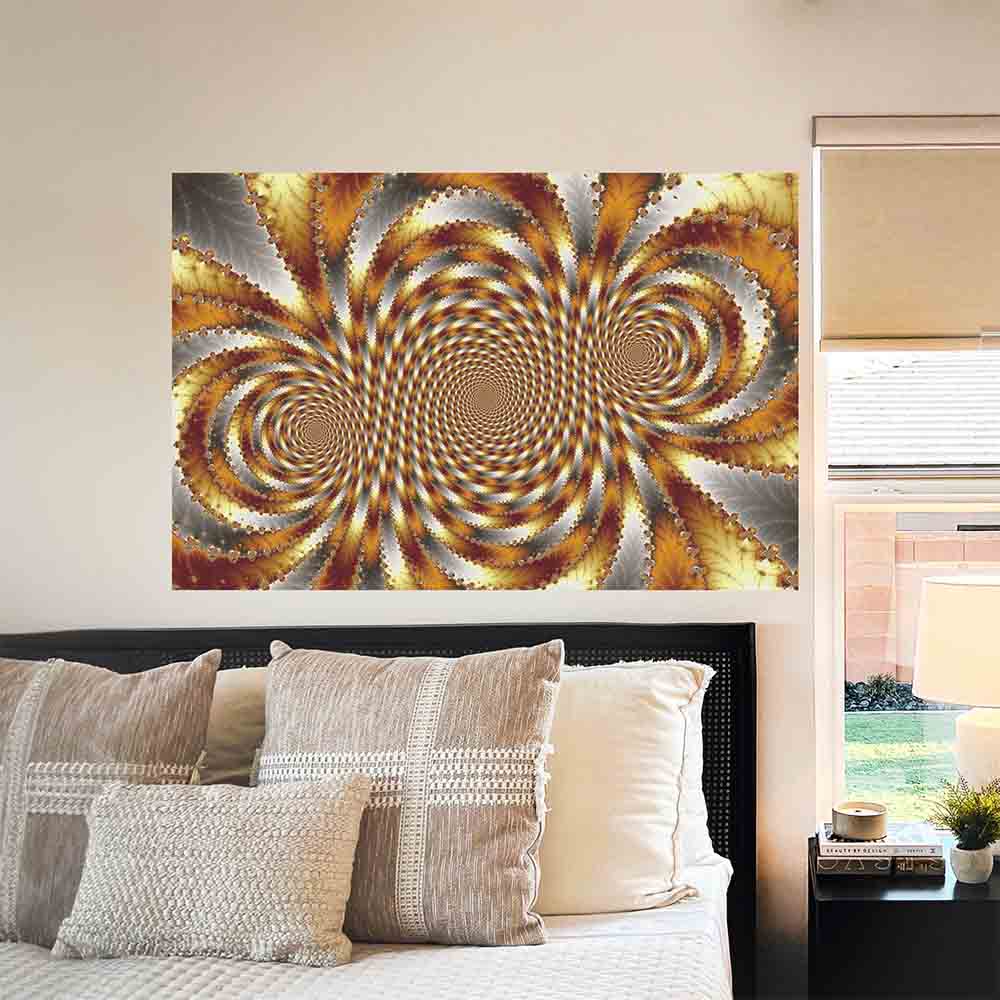 36 inch Gold Swirl Fractal Poster Displayed in Bedroom