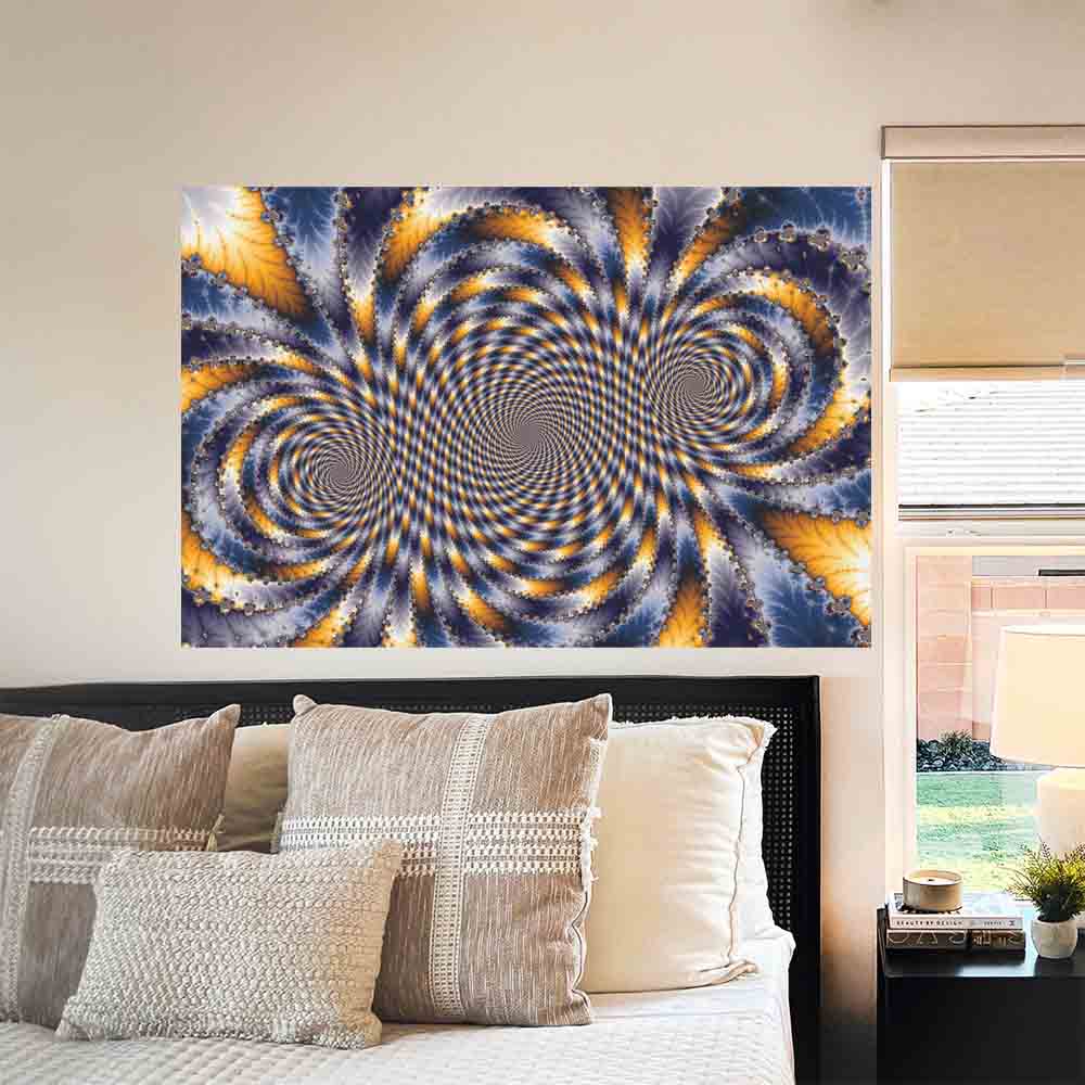 36 inch Blue Swirl Fractal Poster Displayed in Bedroom