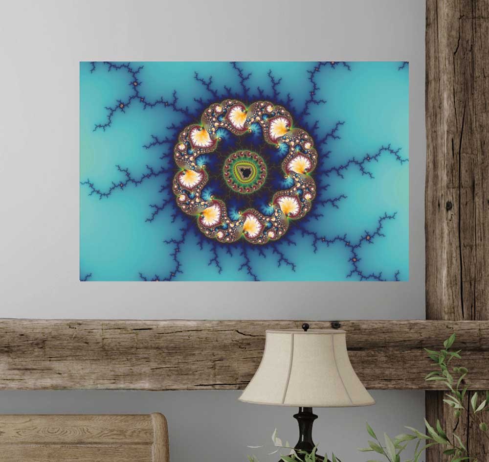 36 inch Whirlpool Fractal Art Poster Displayed Above Lamp
