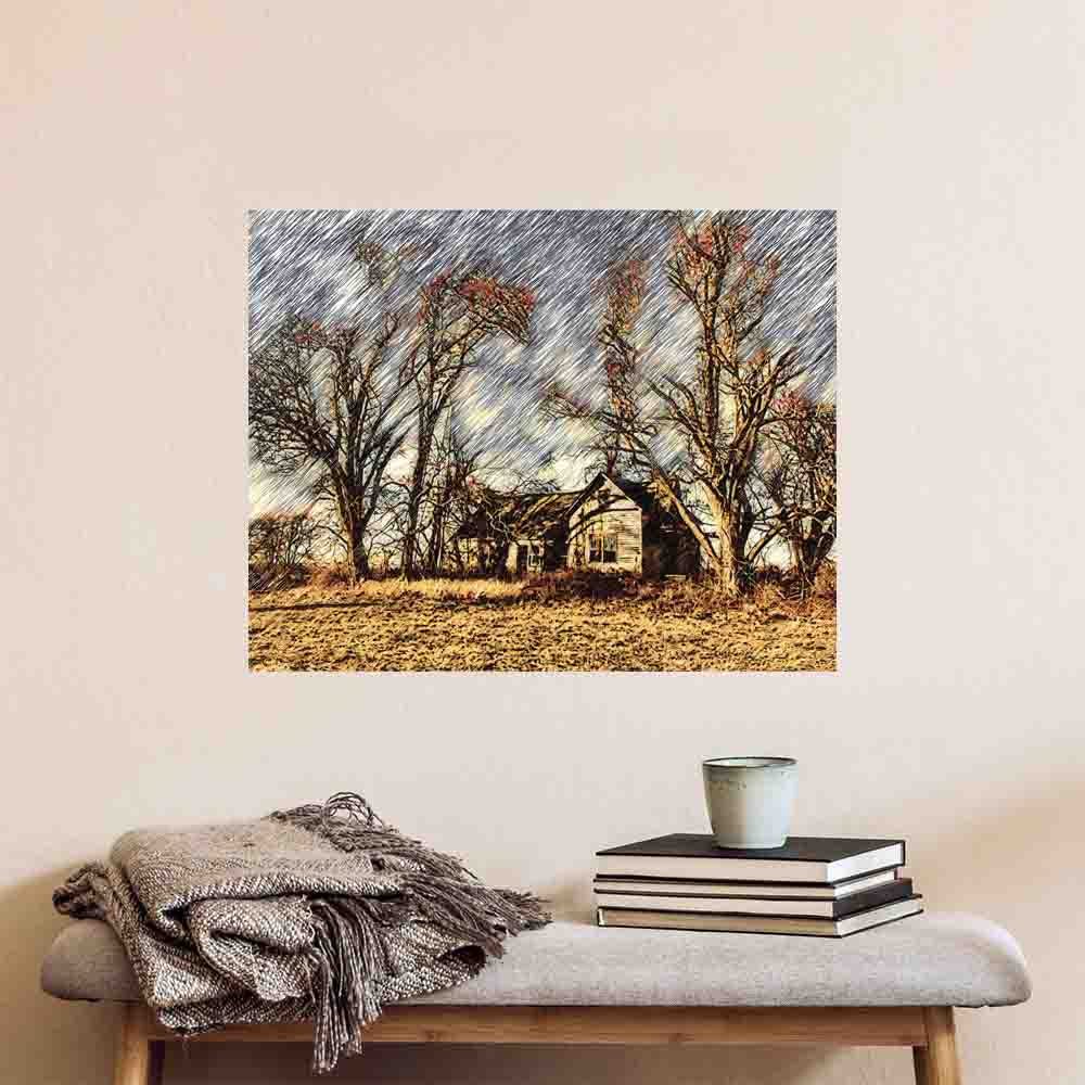 28.5x36 inch Abandoned House Posted Displayed Above Bench