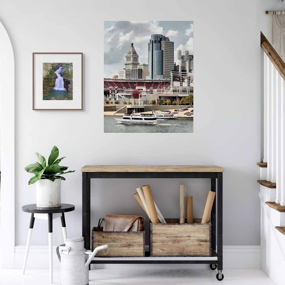 28.5x36 Busy Cincy II Decal Installed Above Rolling Cart