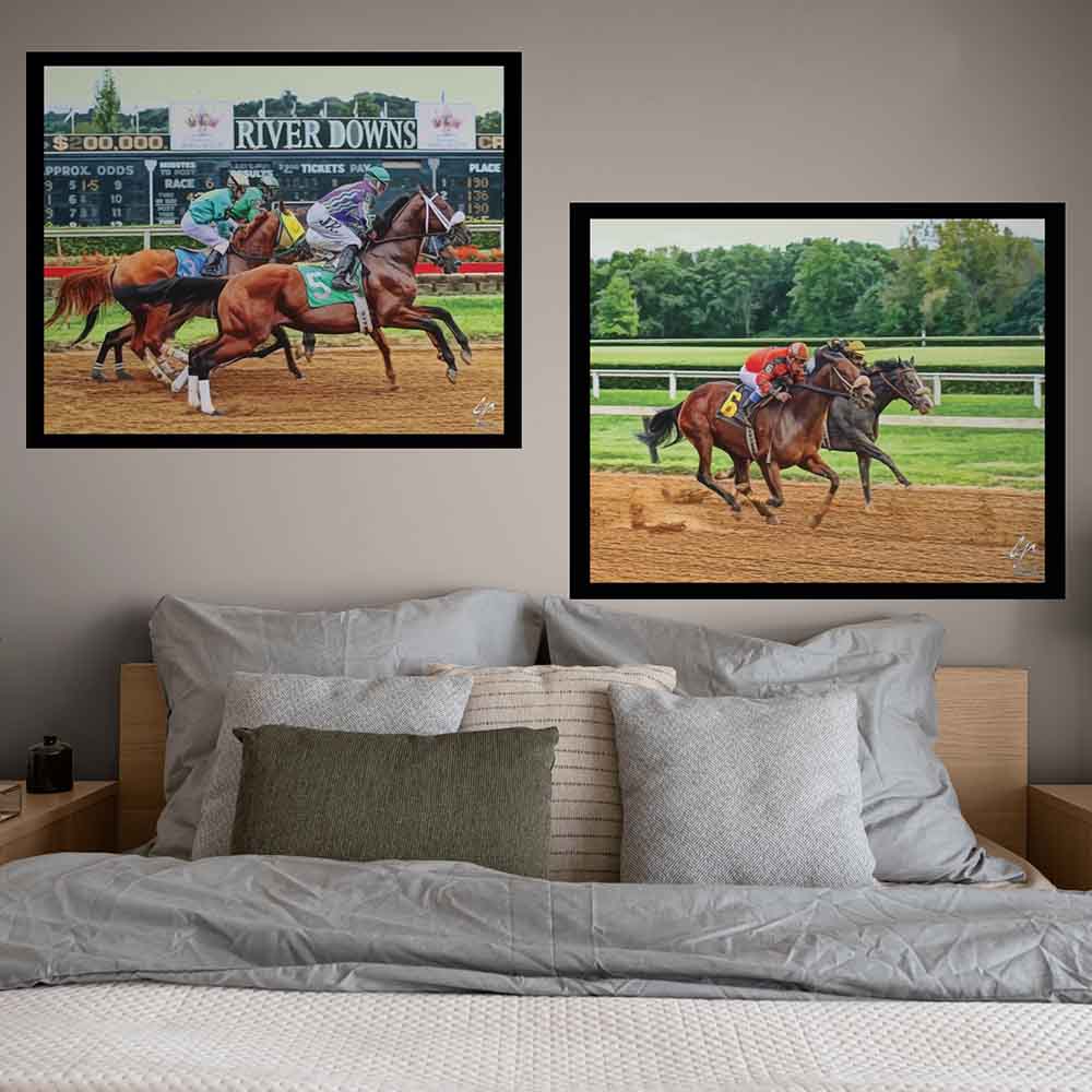 29x36 inch Neck in Neck Horse Race Decal Installed in Bedroom