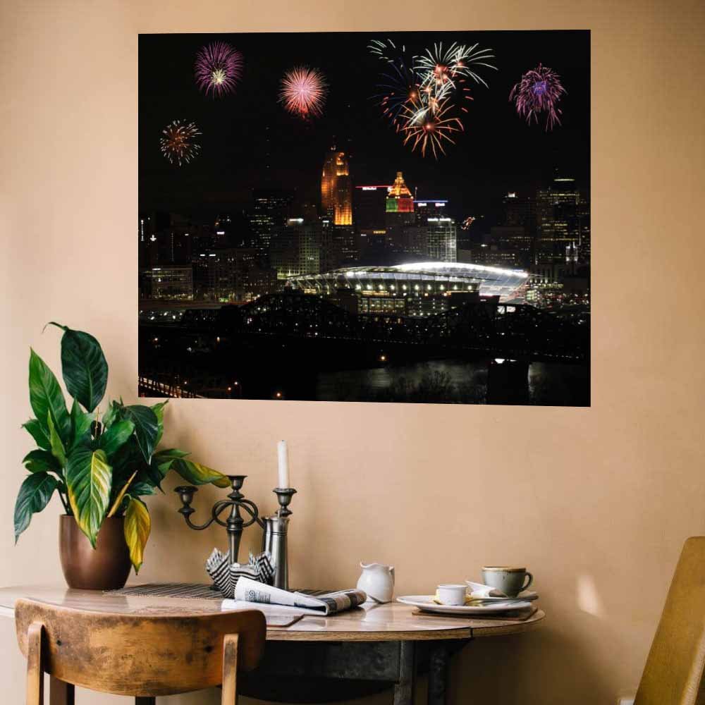 29x36 inch Paul Brown Stadium Fireworks Poster Displayed Above Dining Table