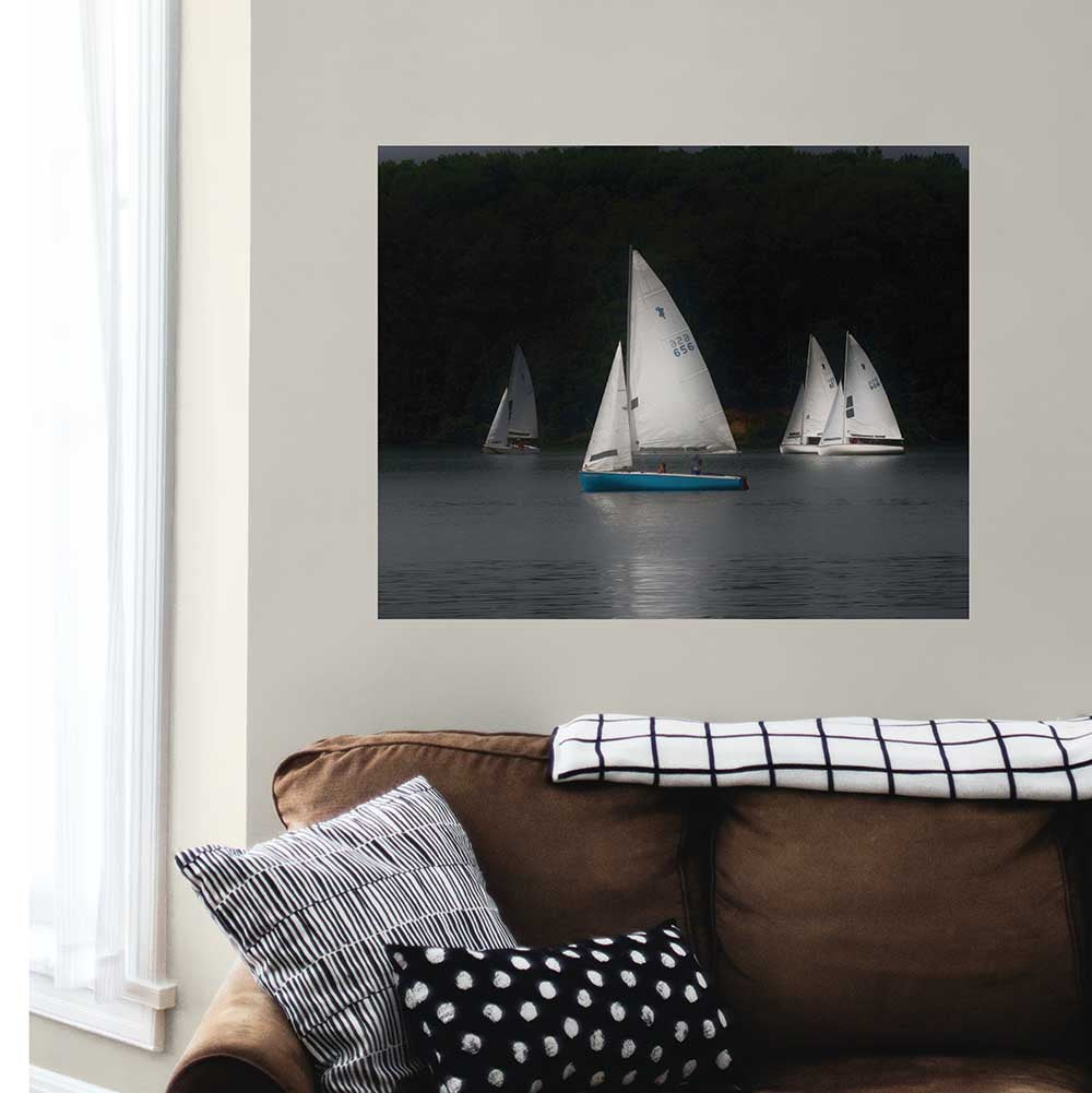 29x36 inch Sailboat Poster Displayed Above Sofa