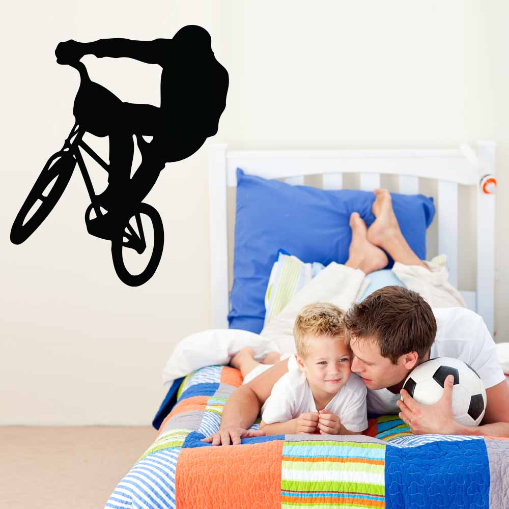 36 inch BMX Silhouette Bar Turn Wall Decal Installed in Boys Room