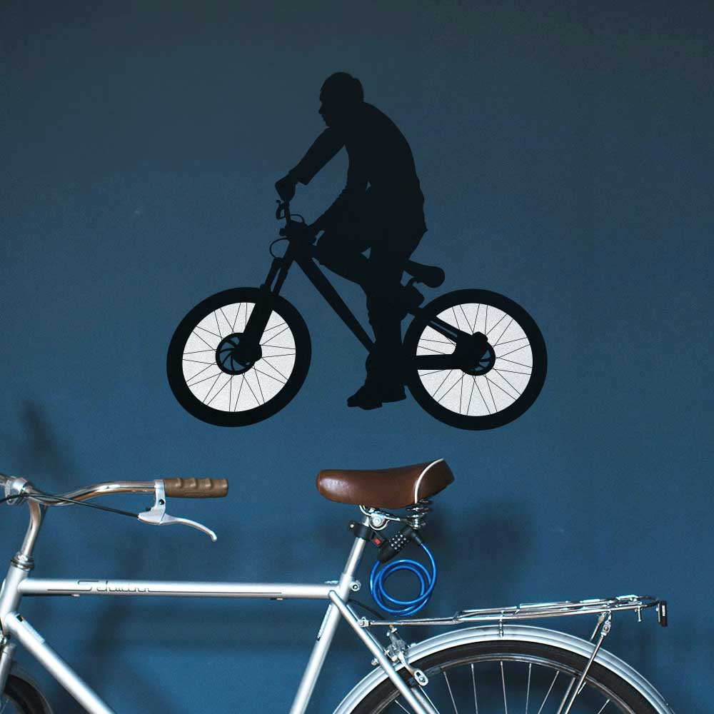 36 inch BMX Silhouette Wall Decal Installed in Bike Room