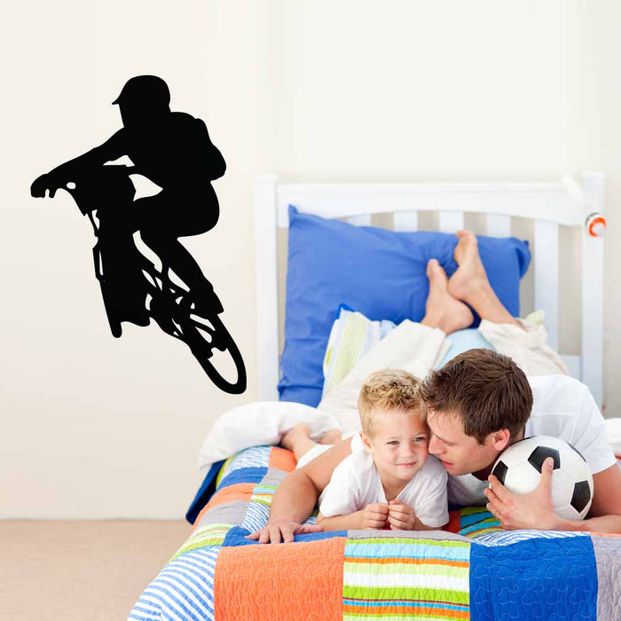 36 inch BMX Silhouette Turndown Wall Decal Installed in Boys Room
