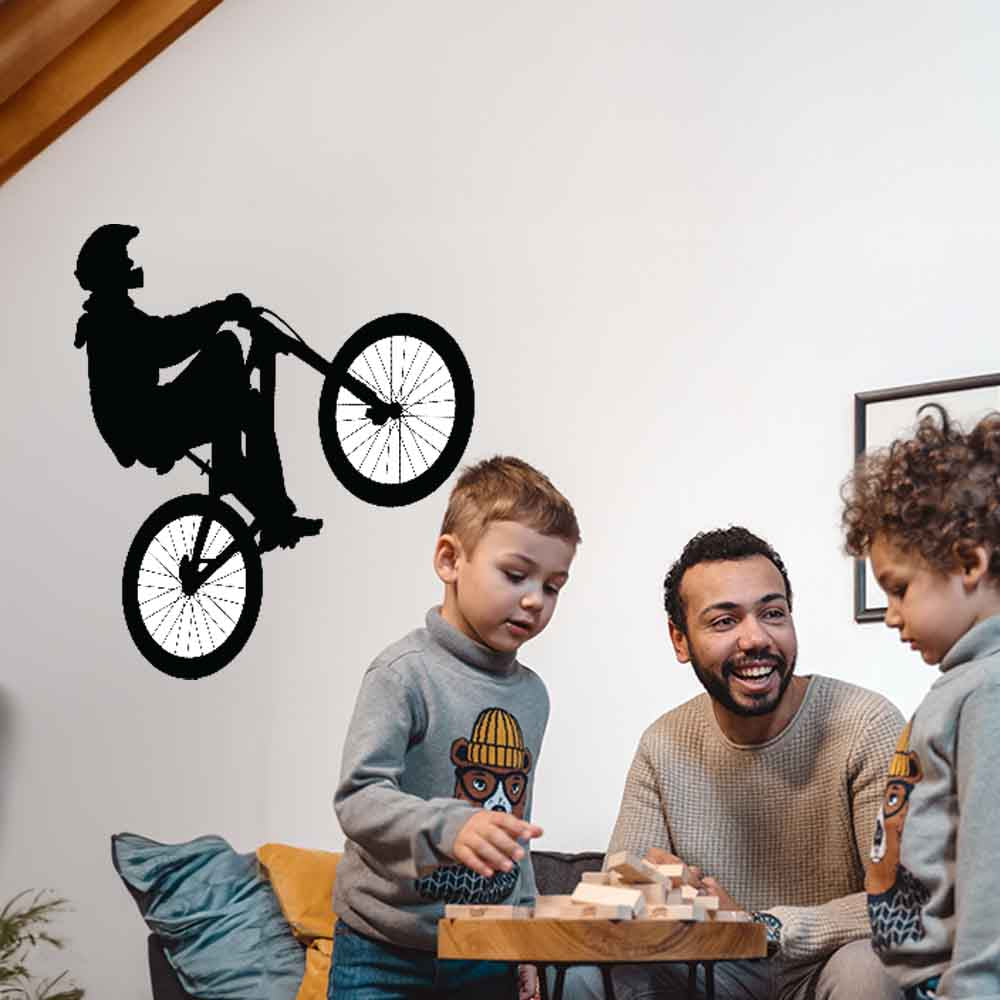 36 inch BMX Silhouette Wheelie Wall Decal Installed in Family Room