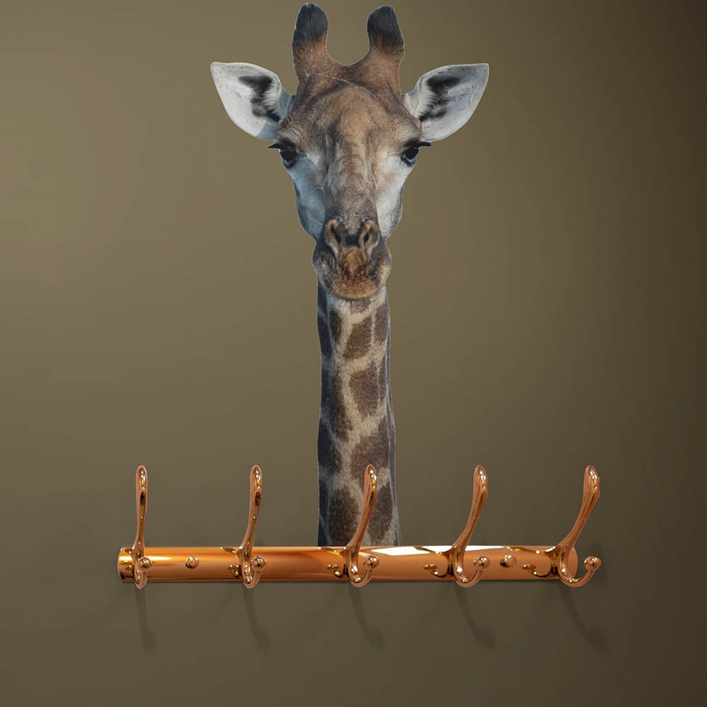 18x36 inch Die-Cut Giraffe Decal Installed Above Coat Rack