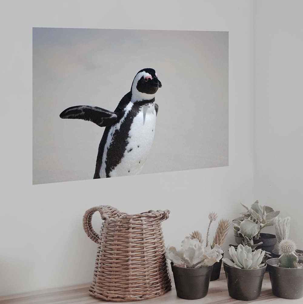 24x36 inch Penguin Waving Poster Displayed Above Plants