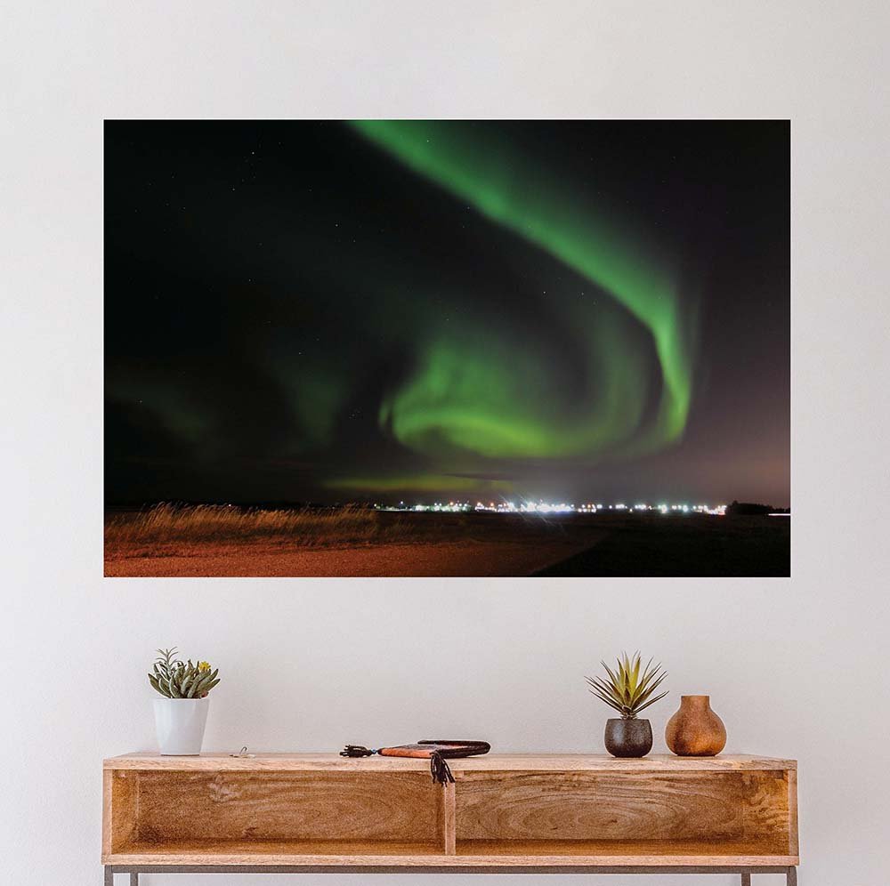 24x36 inch St. Alberta Aurora Spiral Poster Displayed Above Desk