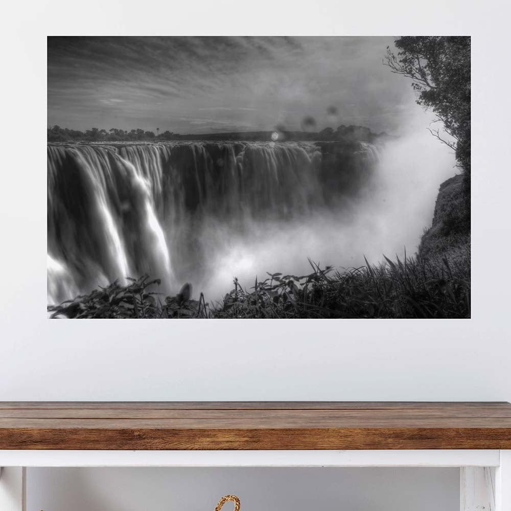 24x36 inch B&W Victoria Falls Poster Displayed Above Table
