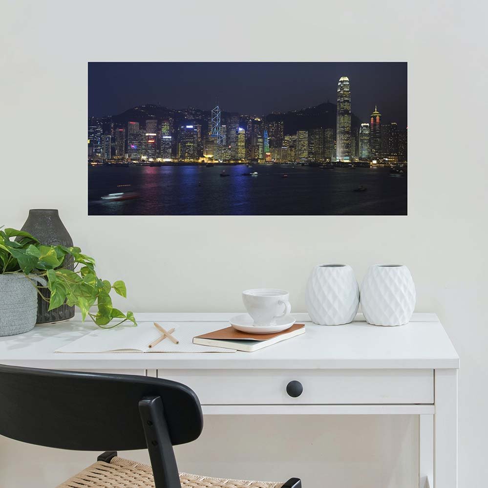 17x36 inch Hong Kong Night Decal Installed Above Desk