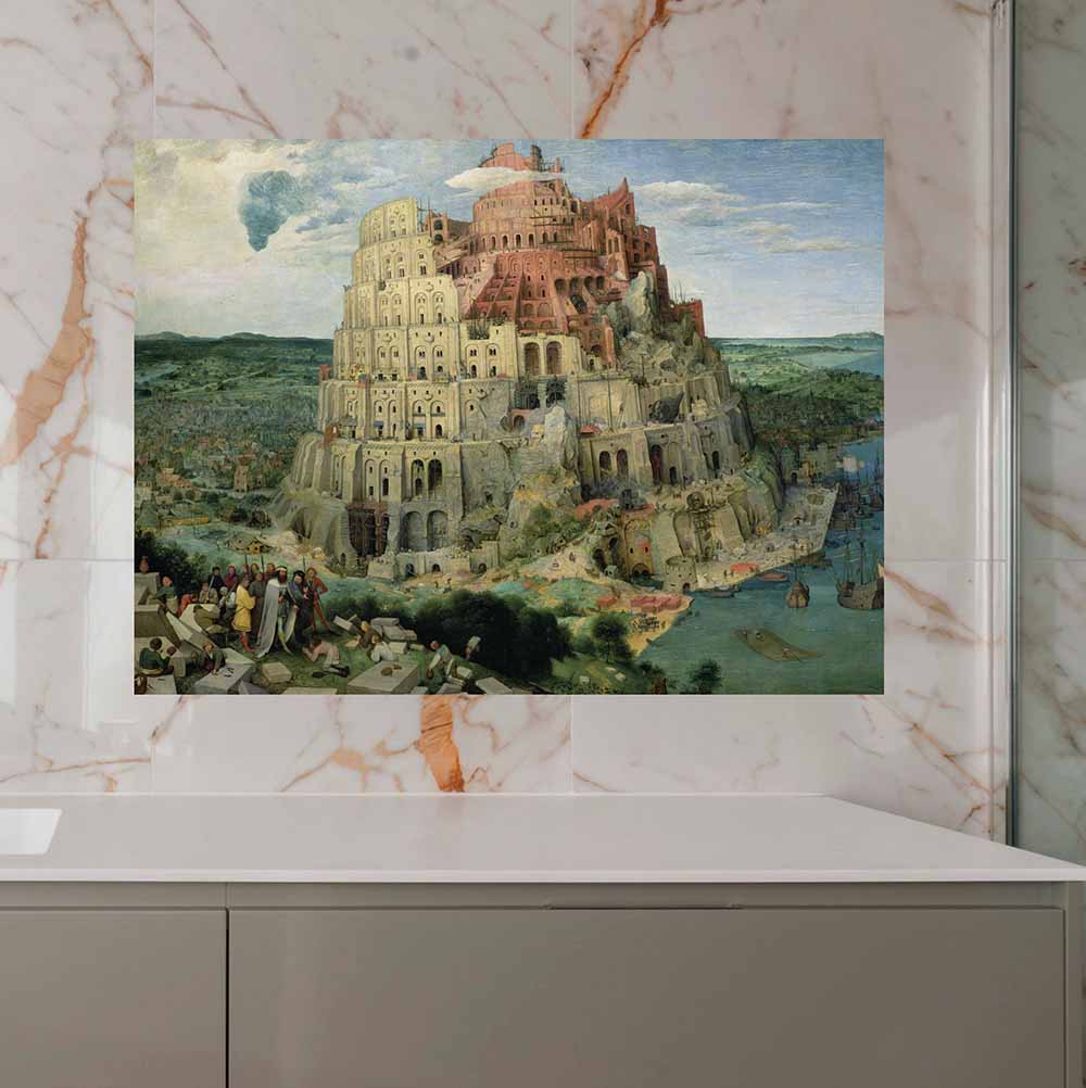 26.5x36 Tower of Babel Poster Displayed Above Counter