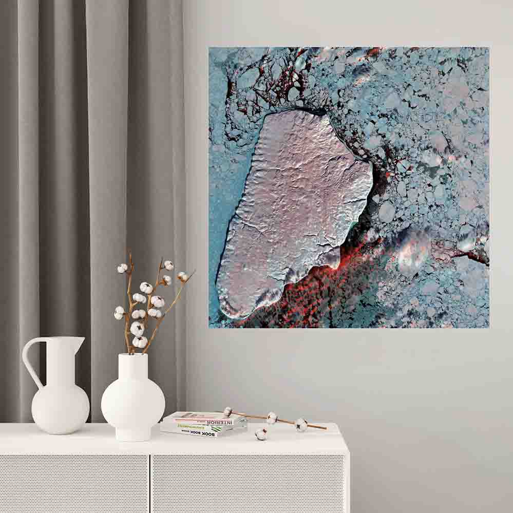 36x36 inch Akpatok Island Satellite Image Poster Displayed on Wall