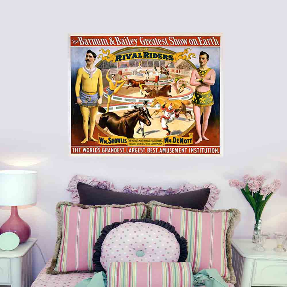 28.5x36 inch Rival Riders Poster Displayed Above Bed