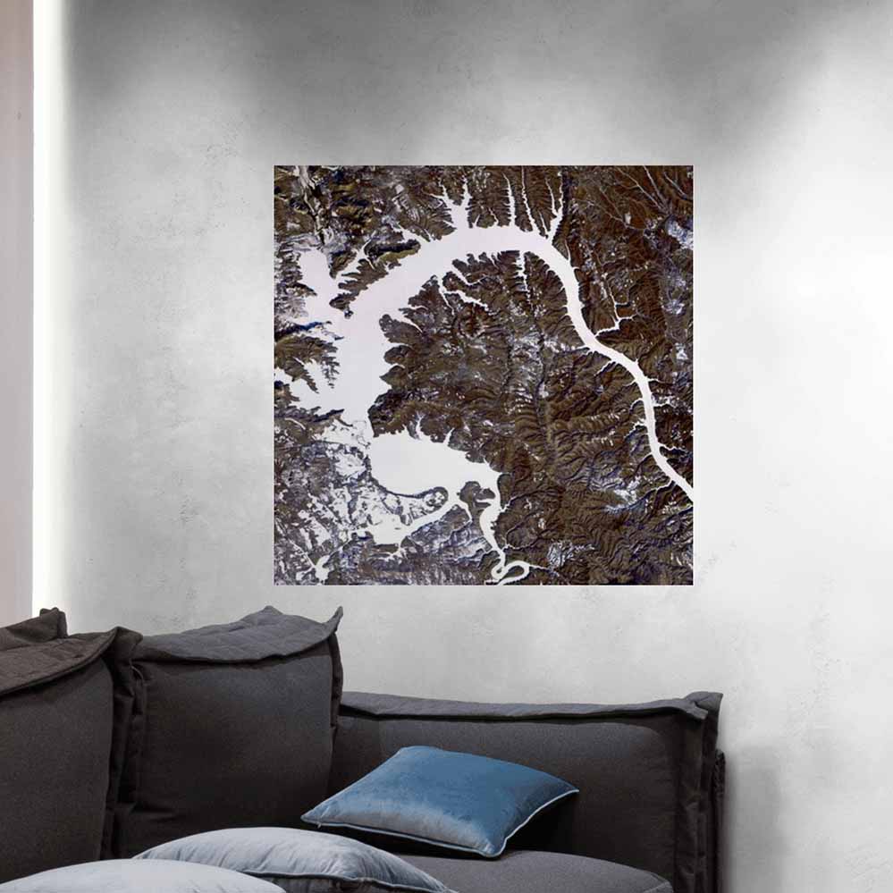 36x36 inch Dragon Satellite Poster Displayed by Sofa