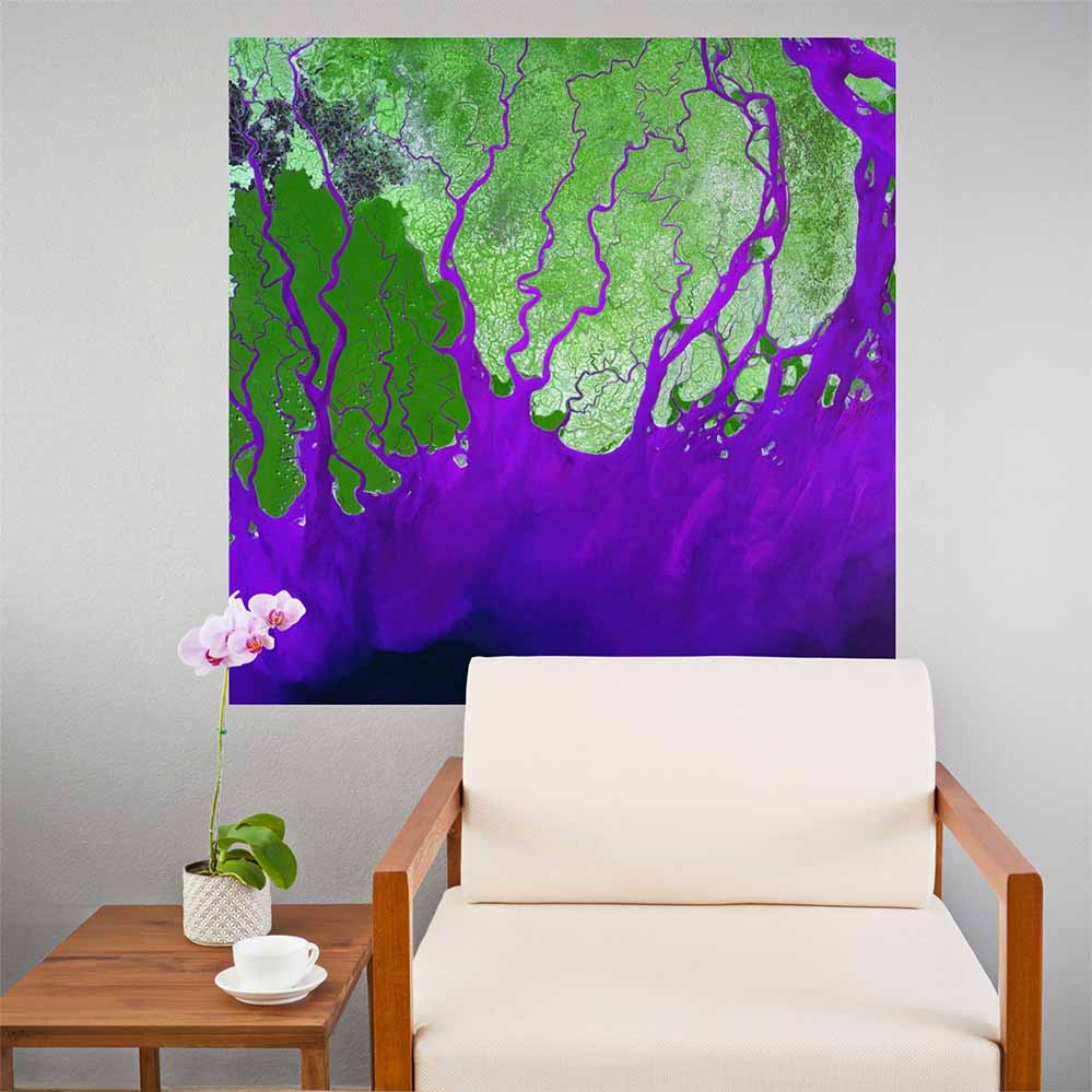 36x36 inch Ganges Satellite Poster Displayed Above Chair