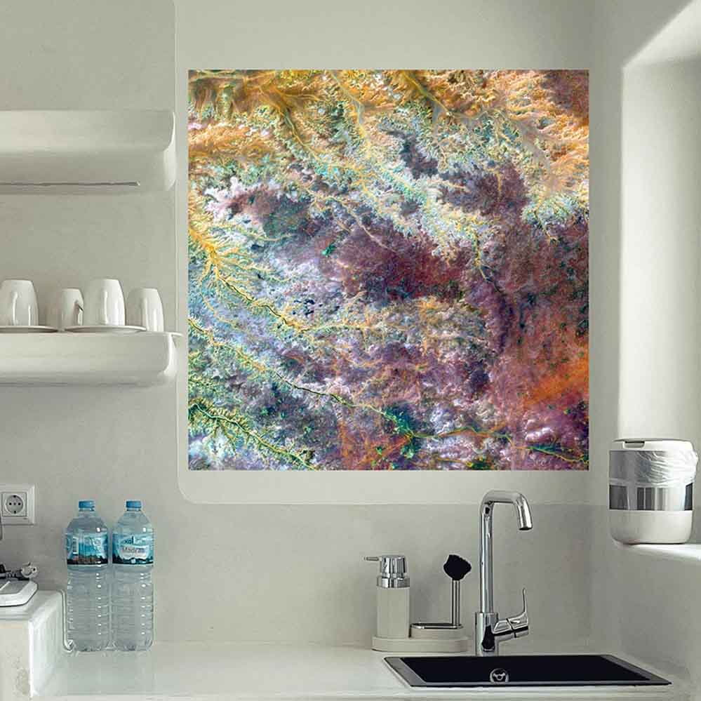 36x36 inch Ghadamis Satellite Poster Displayed in Kitchen