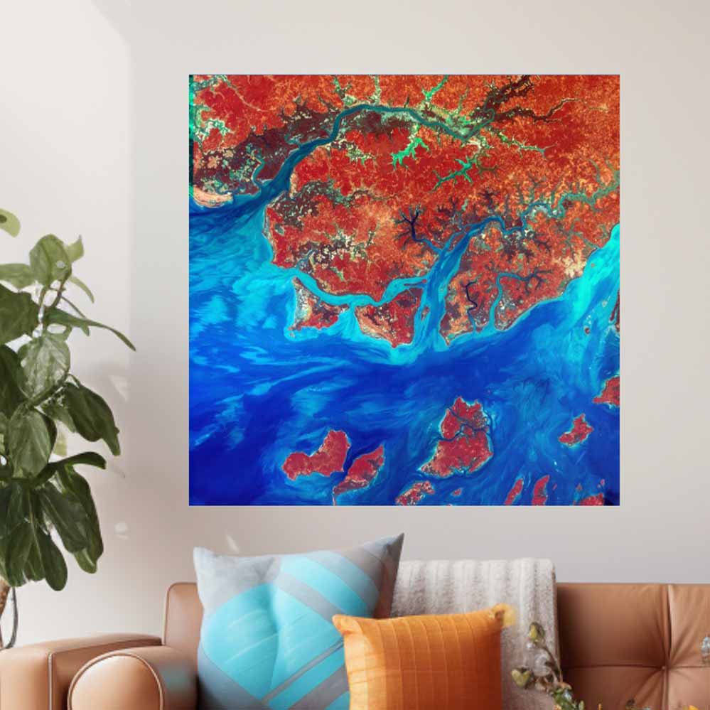 36x36 inch Guinea Satellite Decal Installed Above Sofa