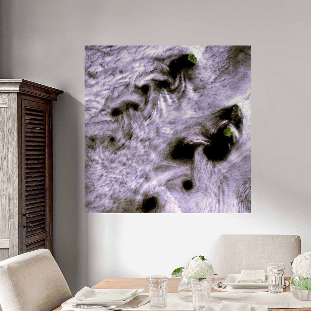 36x36 inch Karman Clouds Satellite Poster Displayed in Dining Room