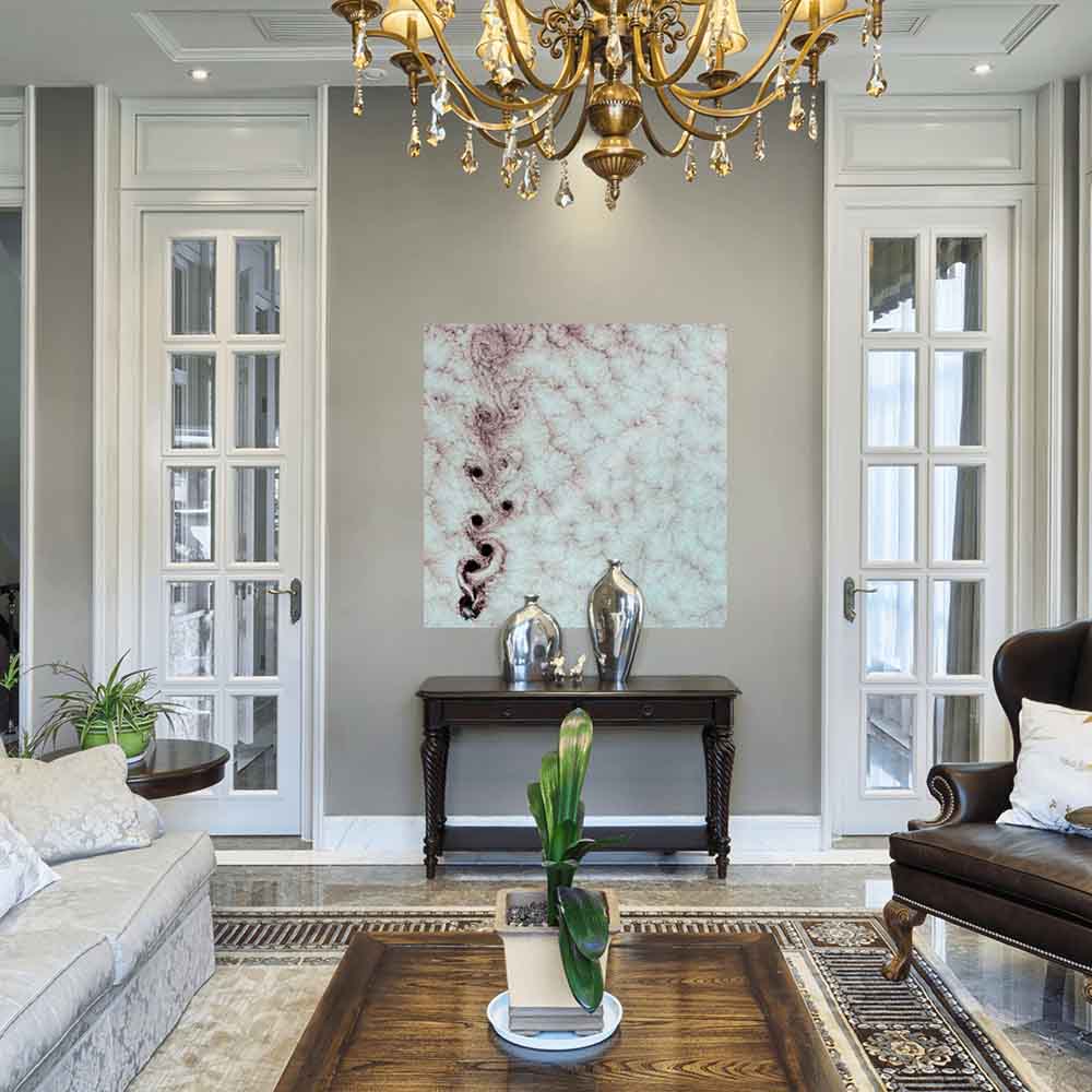 36x36 inch Karman Vortices Cloud Satellite Decal Installed Above Console Table