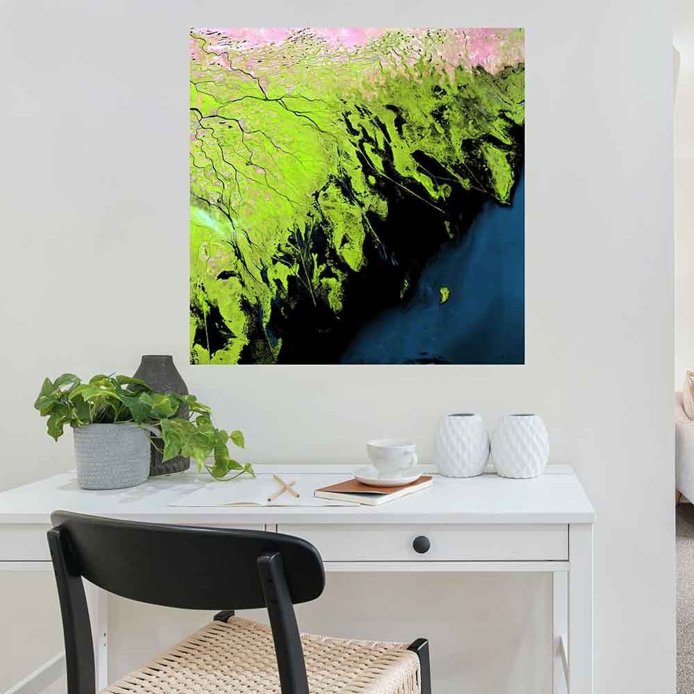 36x36 inch Volga Delta Satellite Decal Installed Above Desk