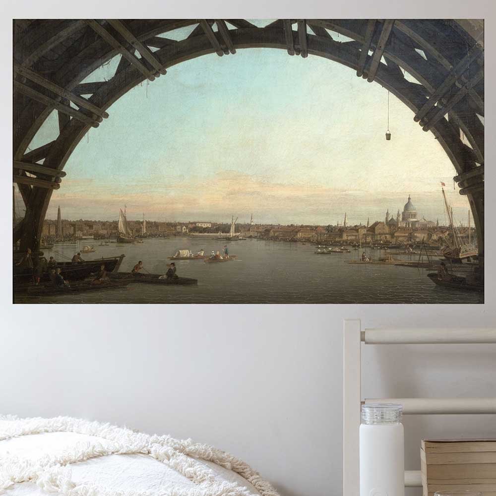 21.5x36 London Seen through an Arch of Westminster Bridge Poster Displayed in Bedroom